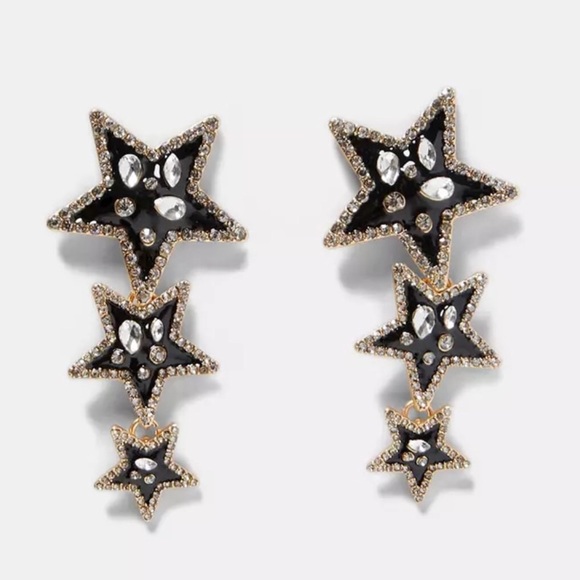 Non-Branded Jewelry - NEW Black Silver Gold Crystal Star Dangle Earrings